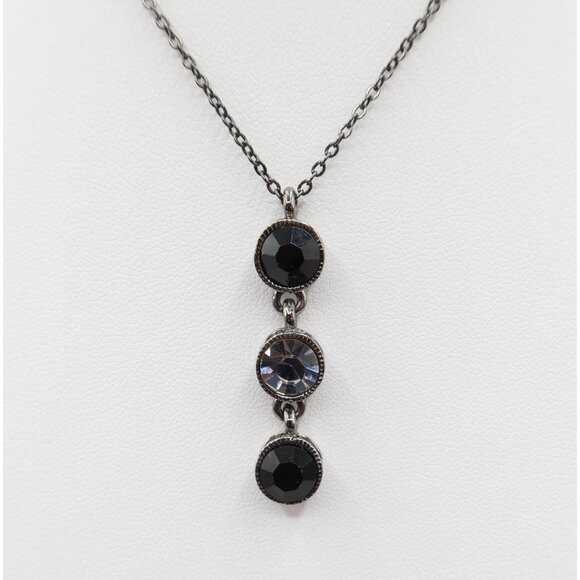 Gunmetal & Black Smokey Rhinestone Y Necklace Bracelet Drop Earring Set - Picture 3 of 10